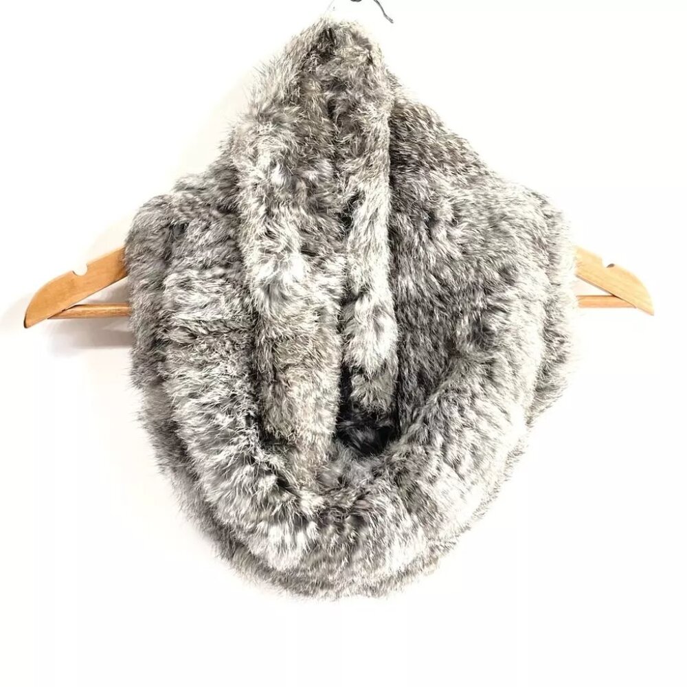 Auth yves salomon White Dark Brown Rabbit (Lapin) Scarf